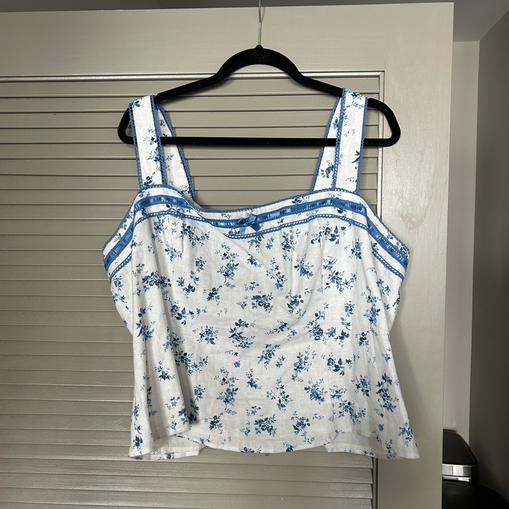 Reformation Blue Floral Print Blouse